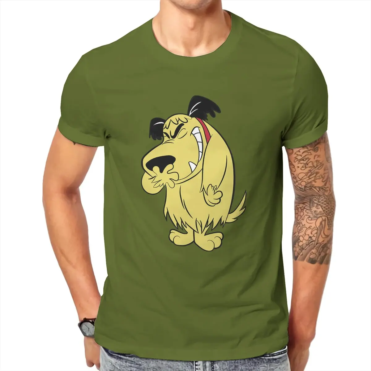 

Muttley T Shirt for Men Cotton Vintage T-Shirt Wacky Races Mutley Cartoon Laughing Dog Tee Shirt Short Sleeve Tops Printed