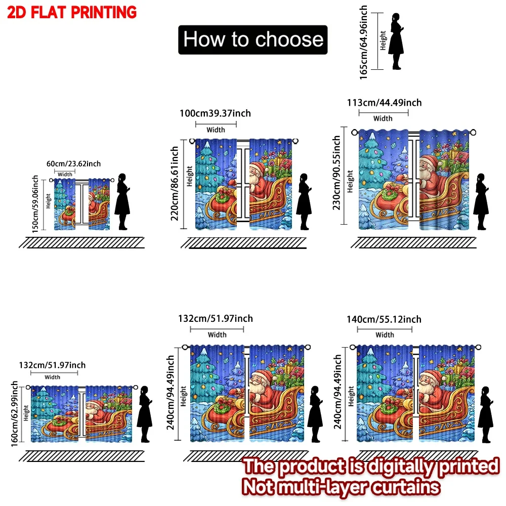 2D الطباعة المسطحة 2 قطعة ستائر عيد الميلاد الشتاء عيد الميلاد ثلج دائم ألياف البوليستر الربيع استخدام للمنزل جدار ساحة الاستخدام ل