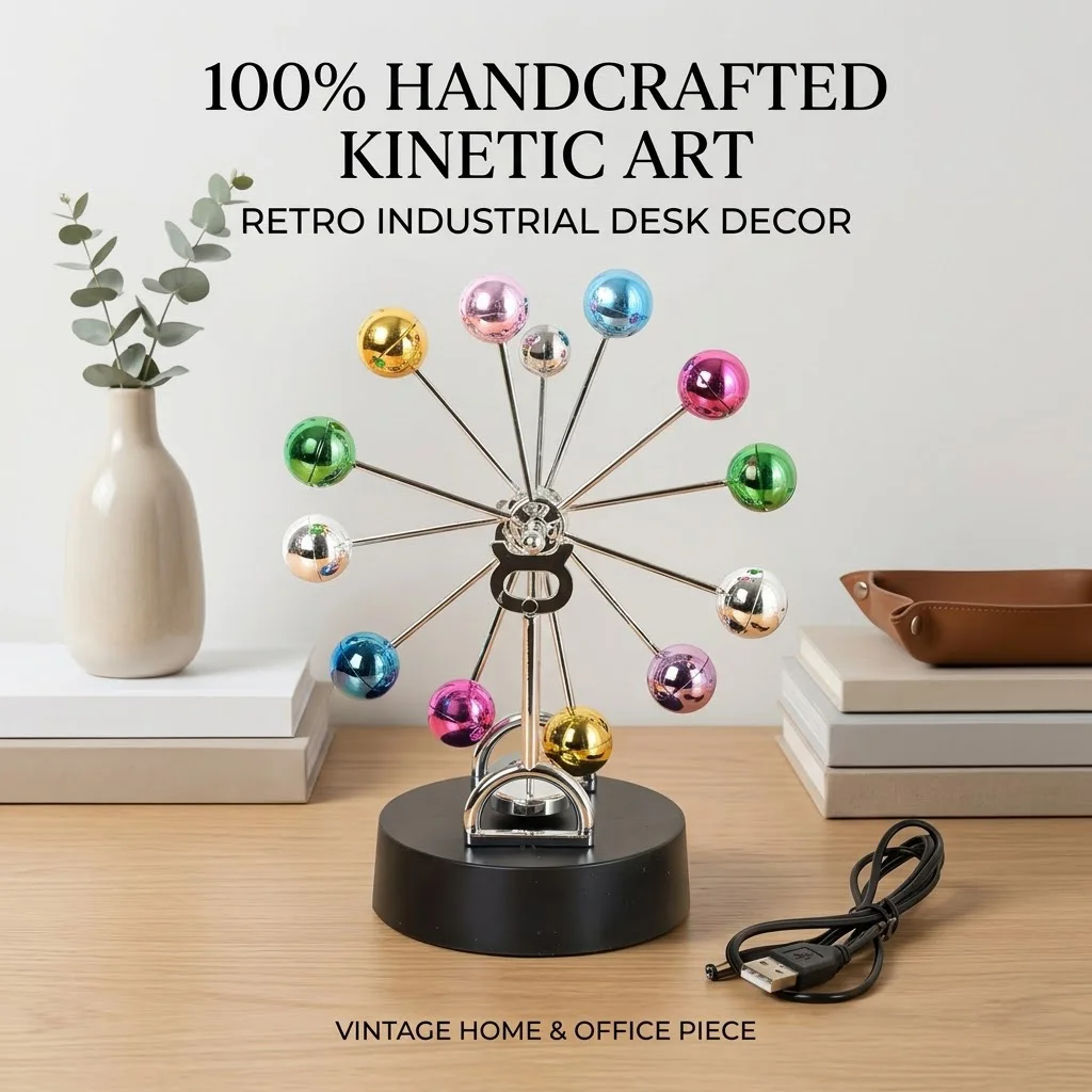 Ferris Wheel Newton Pendulum Ball Kinetic Art Perpetual Motion Gadget Creative Desktop Magnet Rotary Decor Birthday Gift