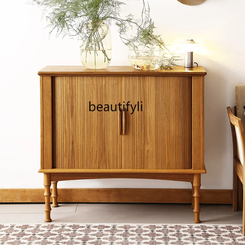 

Old Teak Wood Rolling Shutter Door Entryway Cabinet Antique Style Shoe Cabinet Living Room Solid Wood Storage Cabinet