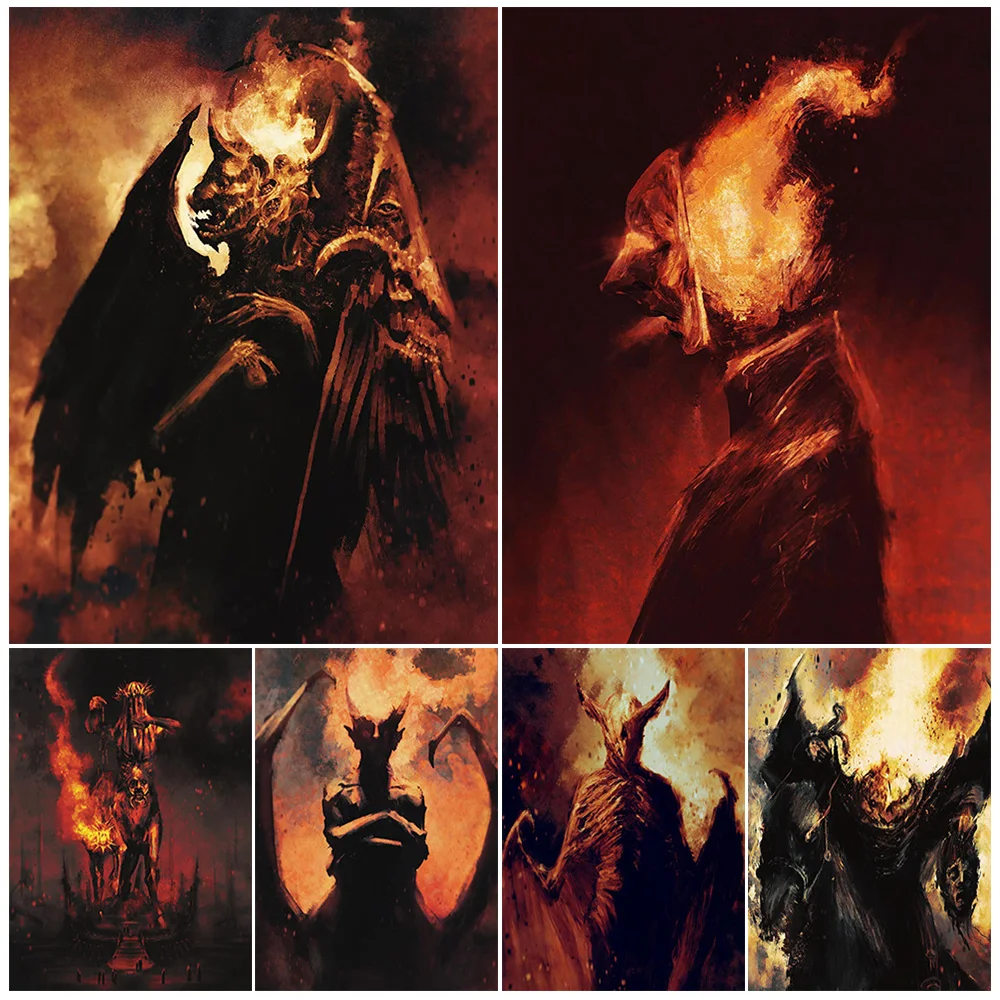 Lucifer,Satan,Belphegor,Asmodeus,Demon Portrain Wall Art Canvas Painting Demon Lords In Hell Abstract Art Poster And Print Decor