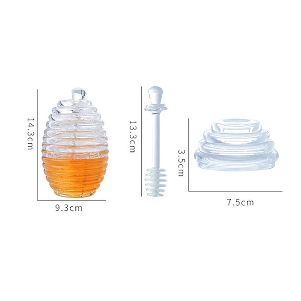 

200ml Clear Jars Acrylic ABS Honey Pot with Glass Lid and Spiral Dipper Easy to See Surplus for Kitchen Clear Honey Pot