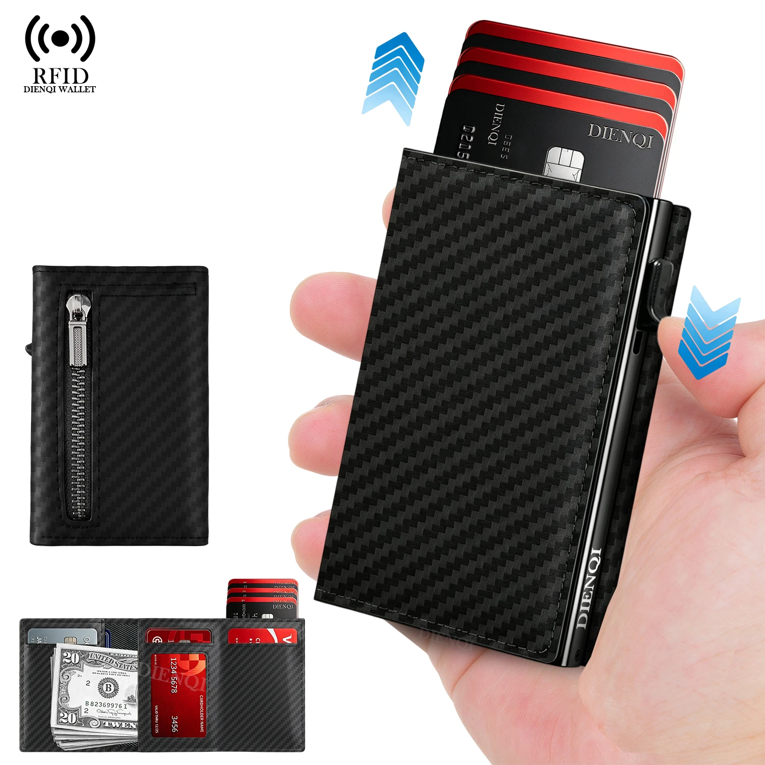 Rfid Carbon Fiber Bank Credit Card Holder Men Wallets Luxury Slim Thin Smart Black Wallet Visit Card Holder for Business Card