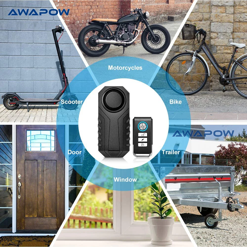 Awapow Anti Theft Bicycle Alarm 113dB Vibration Remote Control Waterproof Alarm With Fixed Clip Motorcycle Bike Safety System