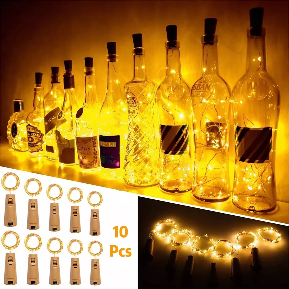 5 Pack Solar Powered Wine Bottle String Lights, Fairy Lights Copper Wire, Automatic Night Light for Parties, Weddings Decor ﻿