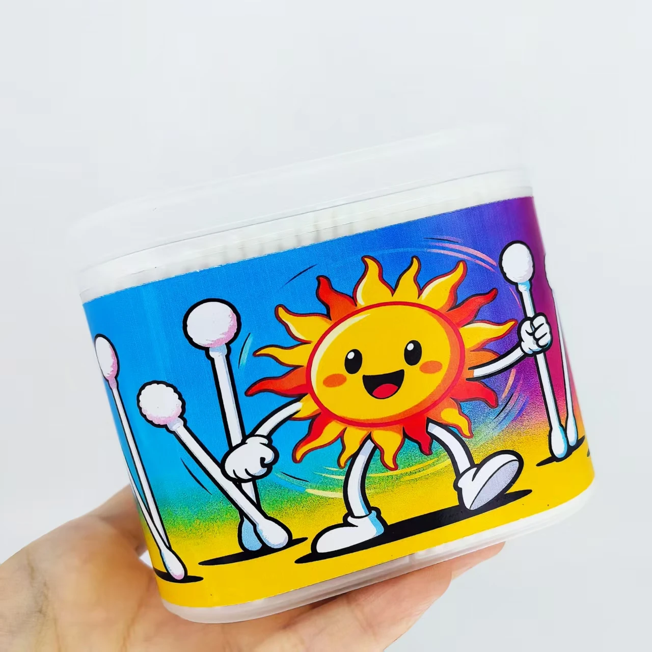 600 piezas de hisopos de algodón con patrón de sol creativo, caja de doble cabeza, hisopos de algodón, hisopos de algodón de doble cabeza de eje fino