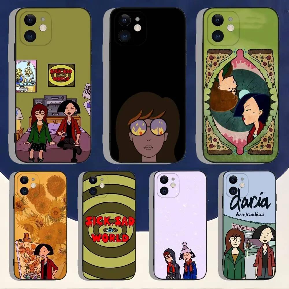 

D-Daria Cartoon Phone Case For iPhone 16,15,14,13,12,11,Pro,Max,Plus,X,XS,XR,SE,8,7,Mini,Soft Silicone Black Case