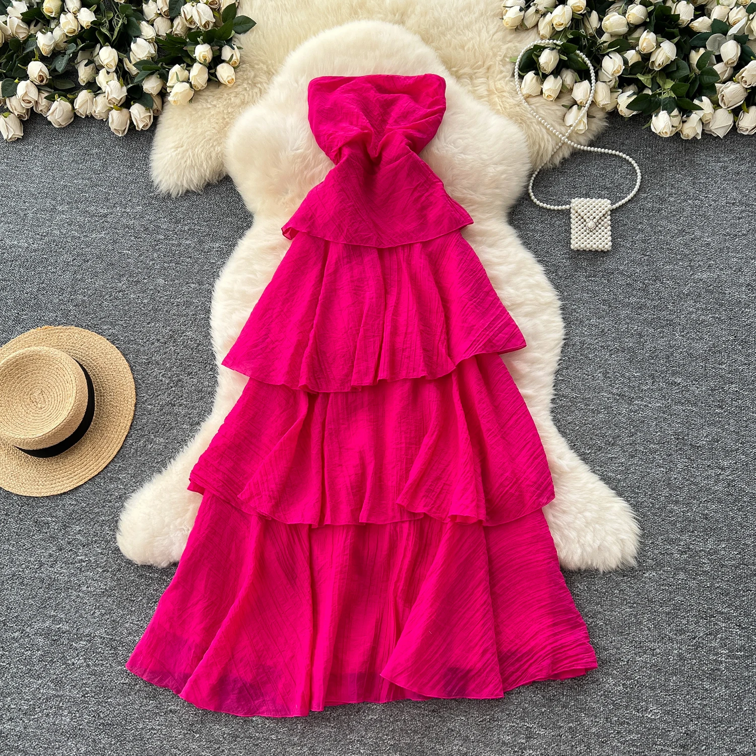 

Винтажный тонкий сладкий трапециевидный сарафан без рукавов с высокой талией, шикарный летний пляжный сарафан, женский сарафан для отпуска