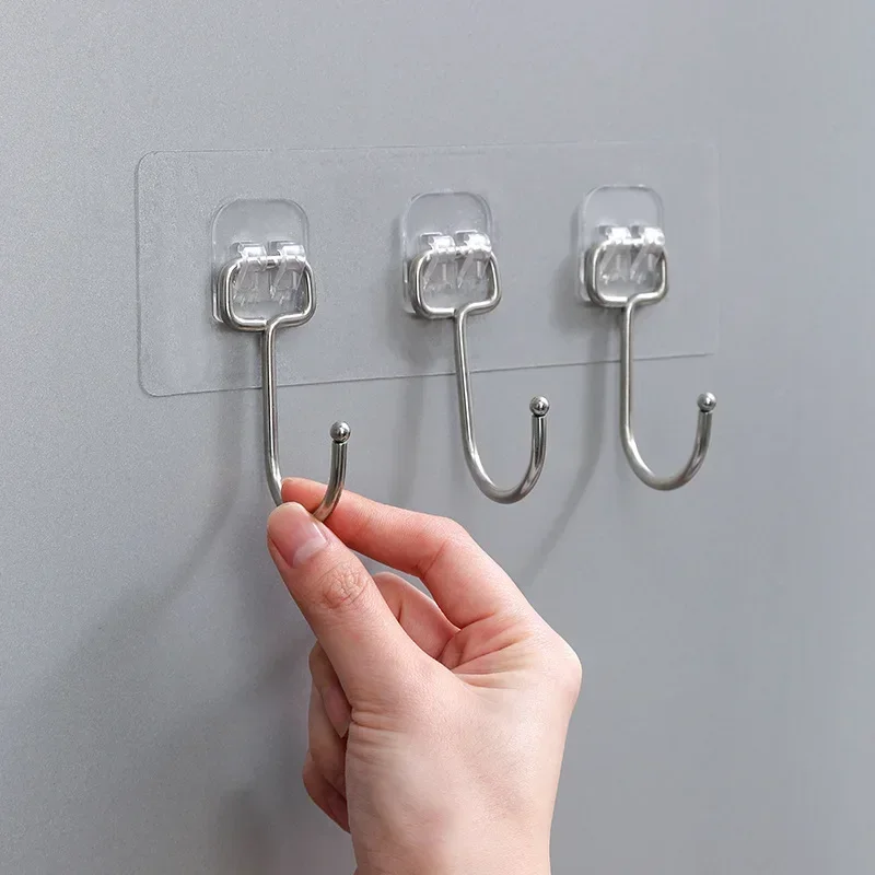 Strong Adhesive Wall Hooks Transparent Door Wall Hangers for Kitchen Bathroom Organizer Storage Hook Towel Clothes Key Holder