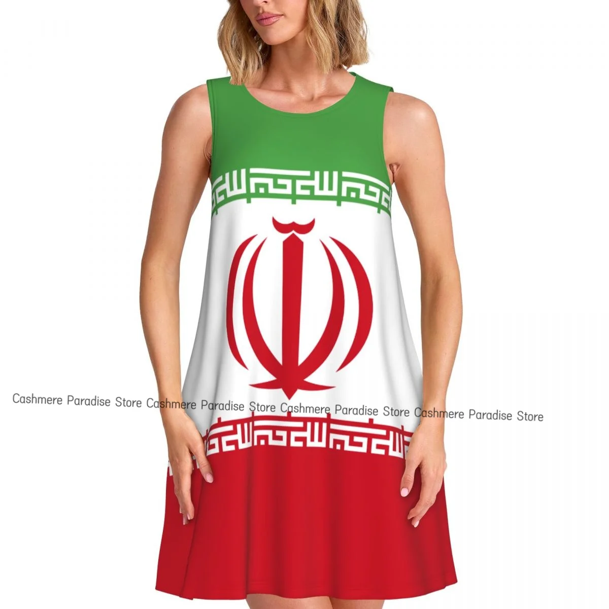 Vestidos de verão para mulheres vestido casual sem mangas bandeira do Irã regata vestidos de verão com bolsos