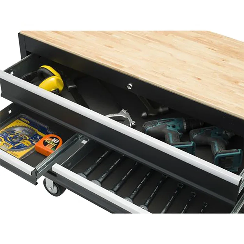 Wholesale 42 inch 7 drawers Tool Trolley Tool Box  with Rubber wood Top