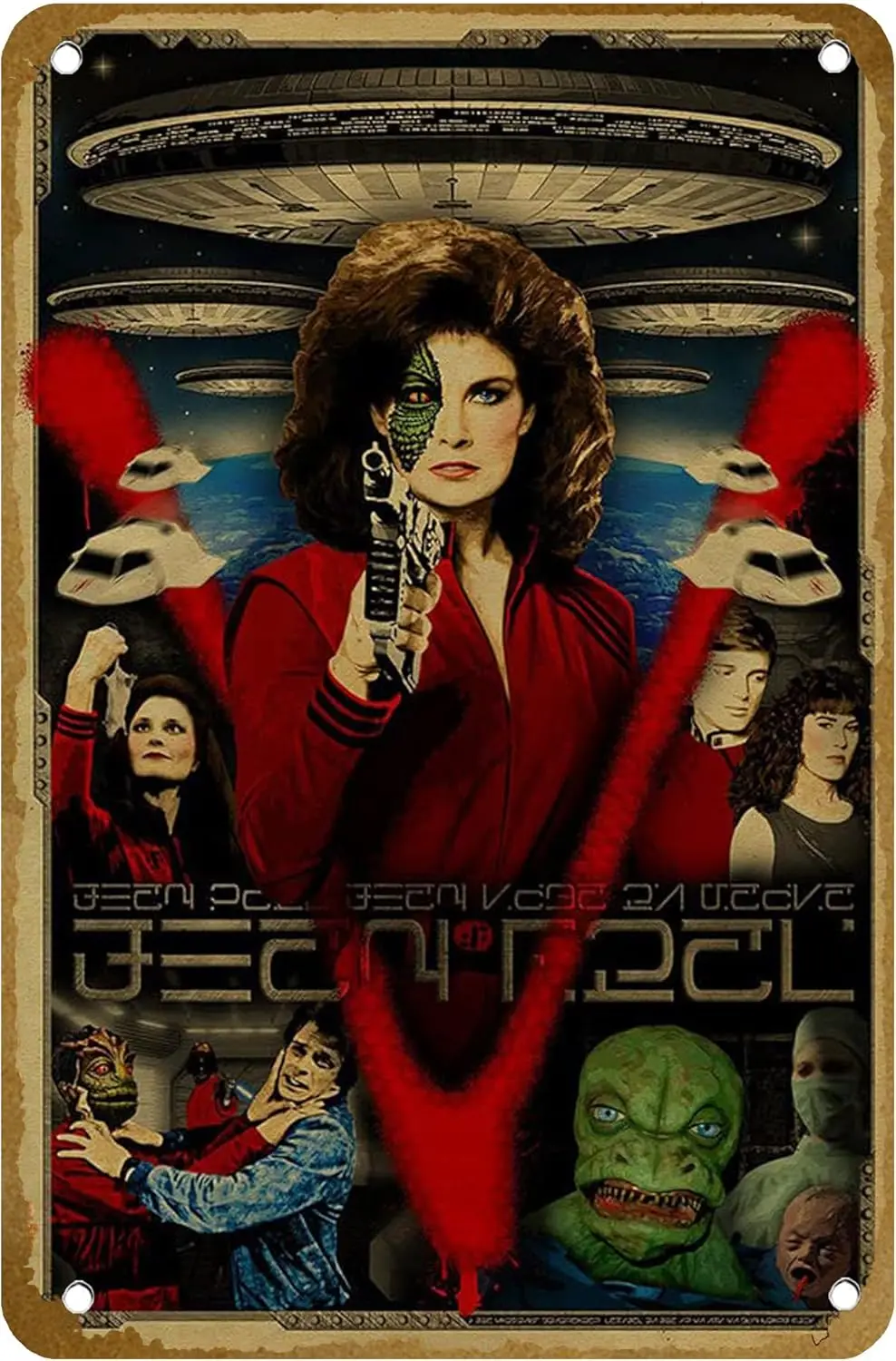 V. Visitor. Mini-Series. Final Battle. Tv. Scifi. Comic Con. Campy. Lizard. Reptile. Diana. Jane Badler Poster Vintage Meta sign