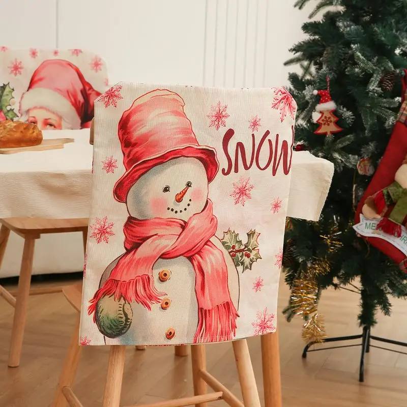 VIKAMA Holiday Chair Cover Santa Snowman Xmas Tree Snowflake Element Dining Chair Cover For Xmas Party Home Decor