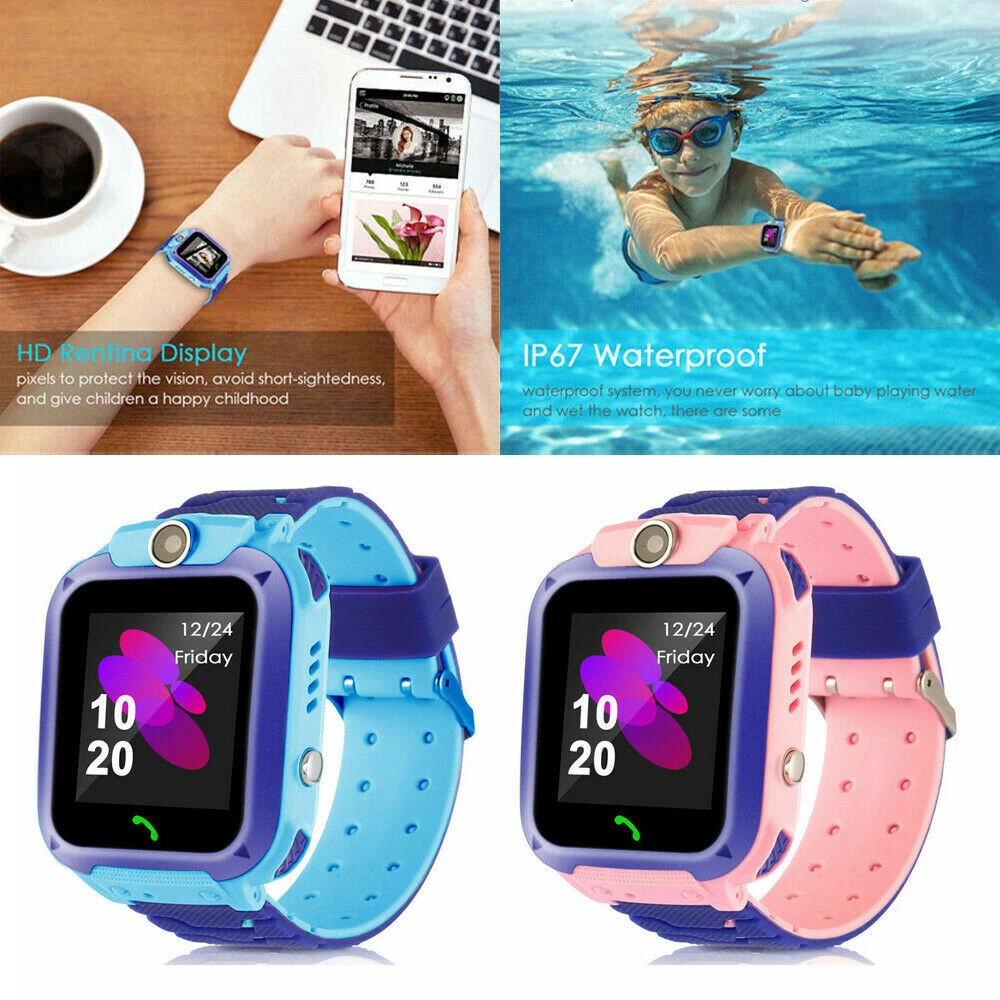 Kids Mobile Watch Voice Call SOS Location Tracker Camera IP67 Waterproof SIM Card Children Touch Screen Smartwatch Holiday Gifts