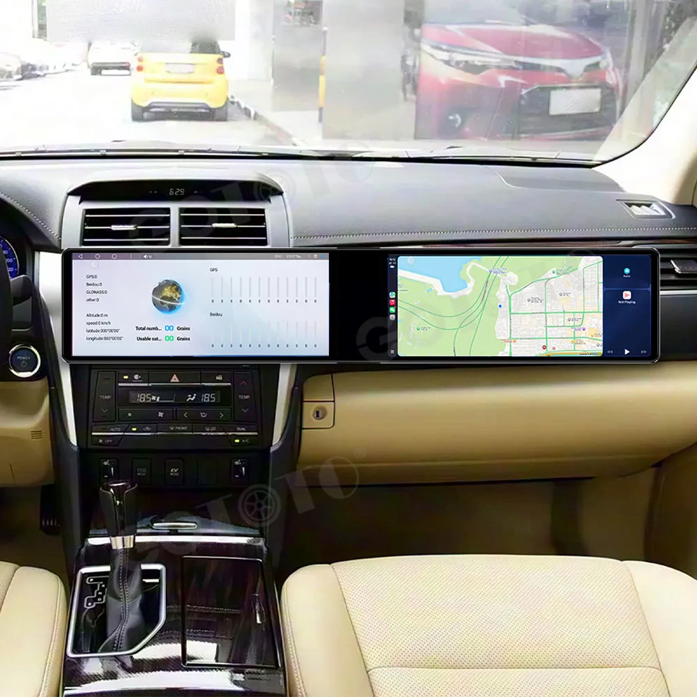 Car GPS Multimedia Player GPS Navi Radio DVD Player Android 13 CarPlay For Toyota Camry 2015-2017 Qualcomm Dual 12.3 Inch Screen