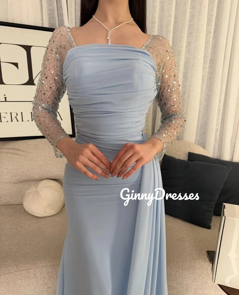 

Вечерние платья с квадратным вырезом, прямые, с пайетками, в дубайском стиле, роскошные, на заказ, с длинными рукавами, в пол.