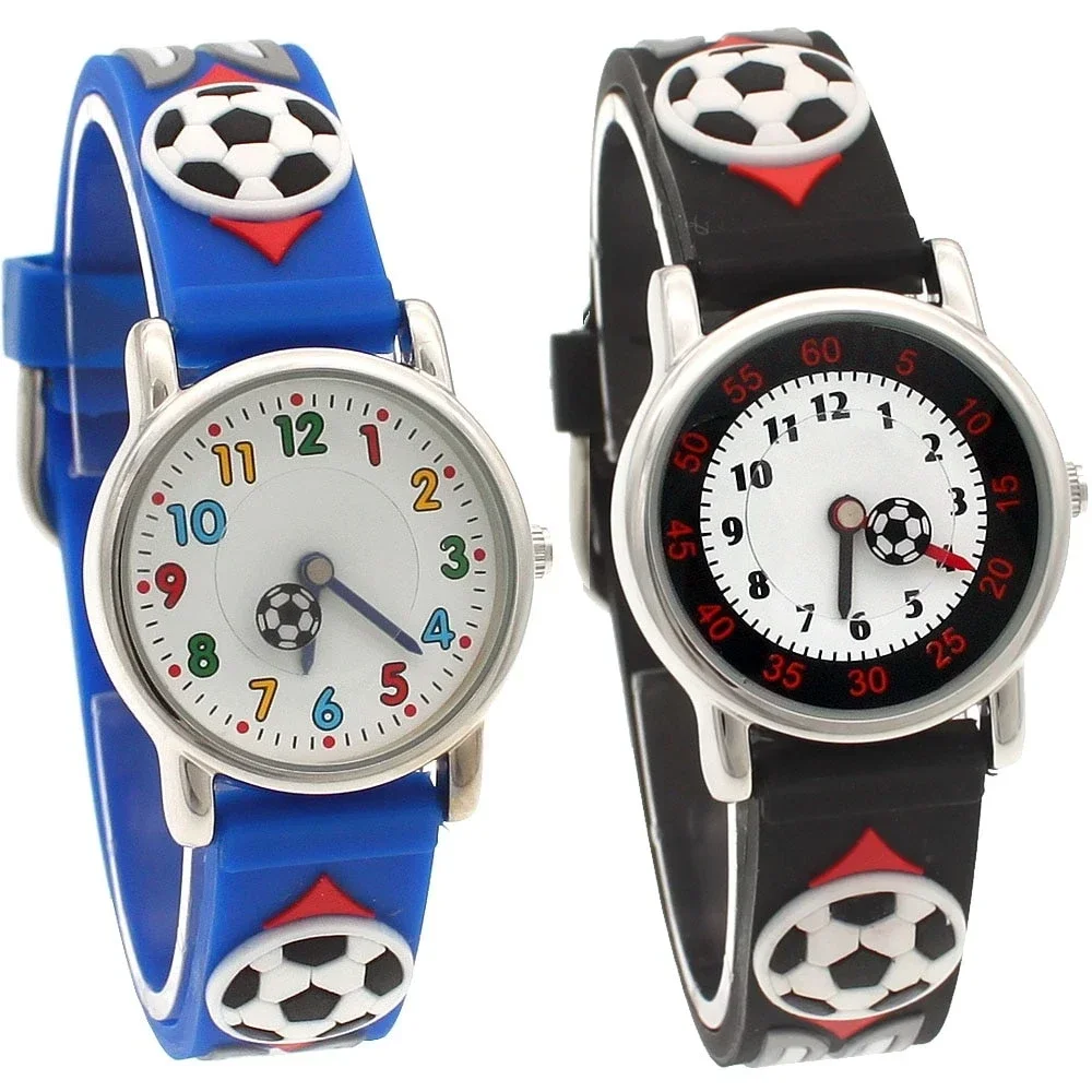 2Pcs 3D Cartoon Sports Design Fashionable Boys Watch Rubber Strap 3-Hand Chronograph Students Accessories