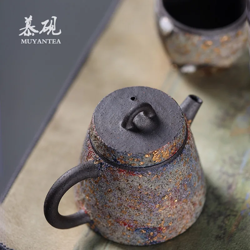 Mu Tao Wood-Fired Teapot, Gaoyue Handmade Household With Ball Hole, Pu'er Tea Set, Creative Old Rock Clay Single Teapot