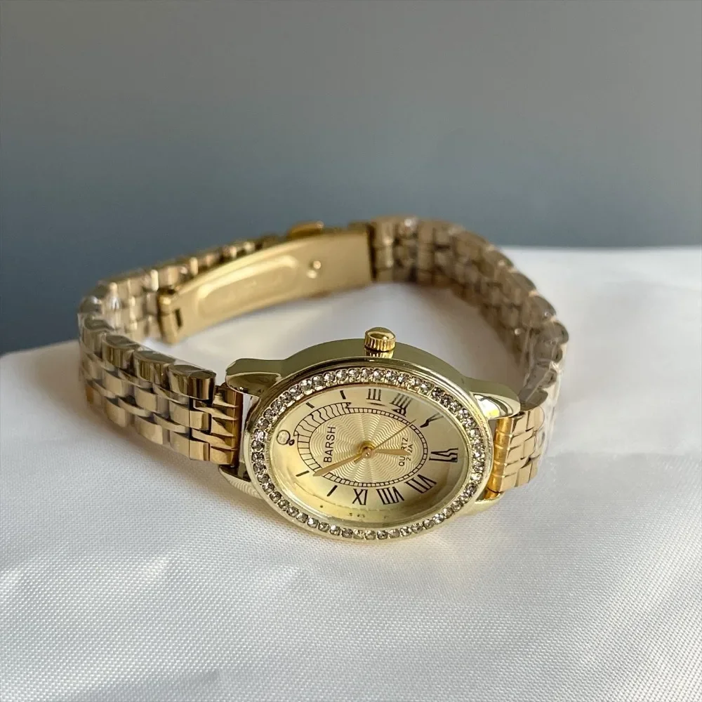 أزياء المرأة العلامة التجارية الماس رصع الرومانية الحرفية كوارتز ساعة فاخرة الفولاذ المقاوم للصدأ حزام ساعة اليد السيدات ساعة حائط هدية Montre