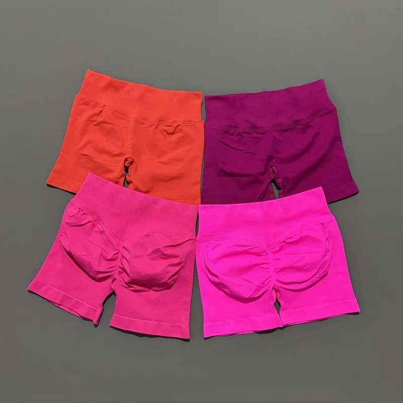 Histello السراويل الرياضية 4.5 "المرأة سلس اليوغا طماق منخفضة الخصر Scrunch بوم الجوارب تشغيل اللياقة البدنية قصيرة تجريب الصالة الرياضية السراويل