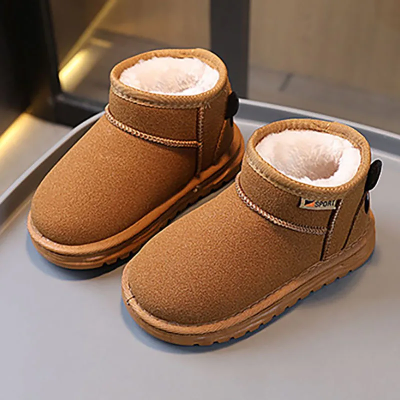 Botas de invierno para niña, botas de nieve gruesas y cálidas de piel sintética de cuero PU para niños, botas de felpa de estilo coreano con bonitos dibujos para adolescentes y niños