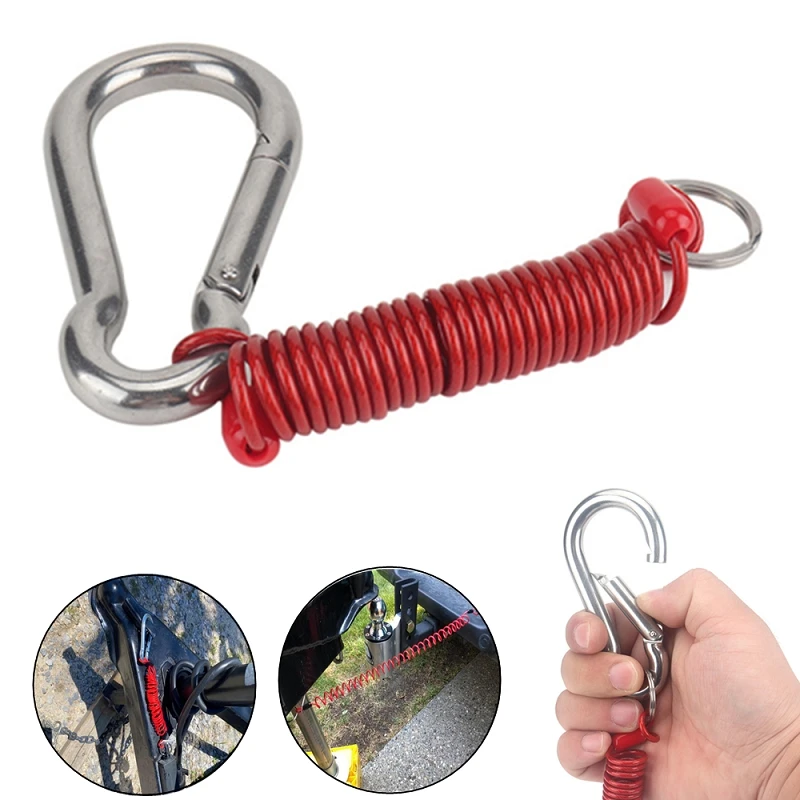 80mm RV Trailer Safety Elastic Rope S.S Insurance Buckle Spring Hook Anti-drop For Motorcycle SUV Car Roof Cargo Outdoor Camping