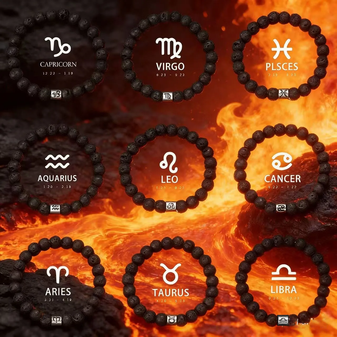 

12 Zodiac Bracelet Natural Volcanic Stone Bracelet Virgo Capricorn Taurus Aquarius Sagittarius Cancer Aries Pisces Gemini Libra