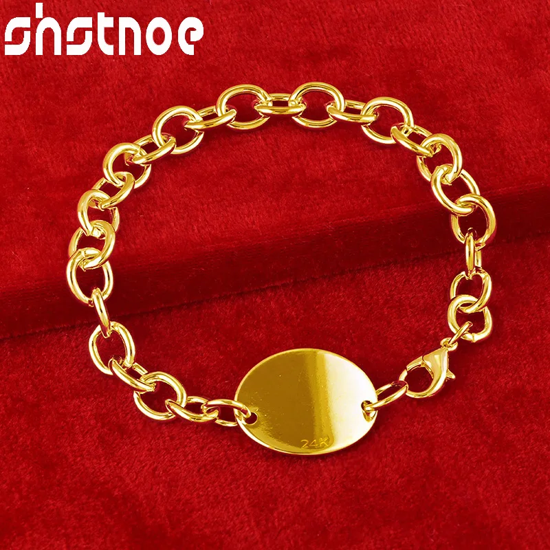 

SHSTONE 24K Gold Elliptical Card Chain Bracelets For Woman Party Wedding Engagement Fashion Jewelry Lady Birthday Christmas Gift