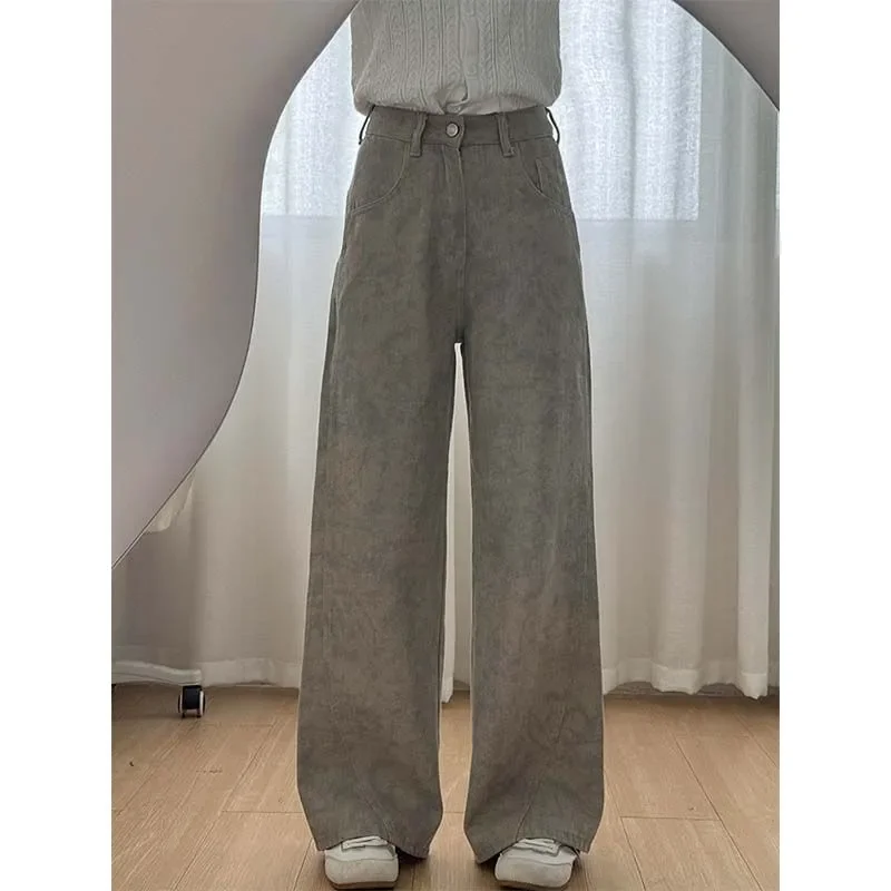 กางเกงยีนส์ทรงตรงขากว้างเอวสูงสไตล์เรโทรสำหรับผู้หญิง ลายพิมพ์ไท-ได ดีไซน์เฉพาะตัว ยาวคลุมเท้า เหมาะสำหรับฤดูใบไม้ผลิและฤดูใบไม้ร่วง