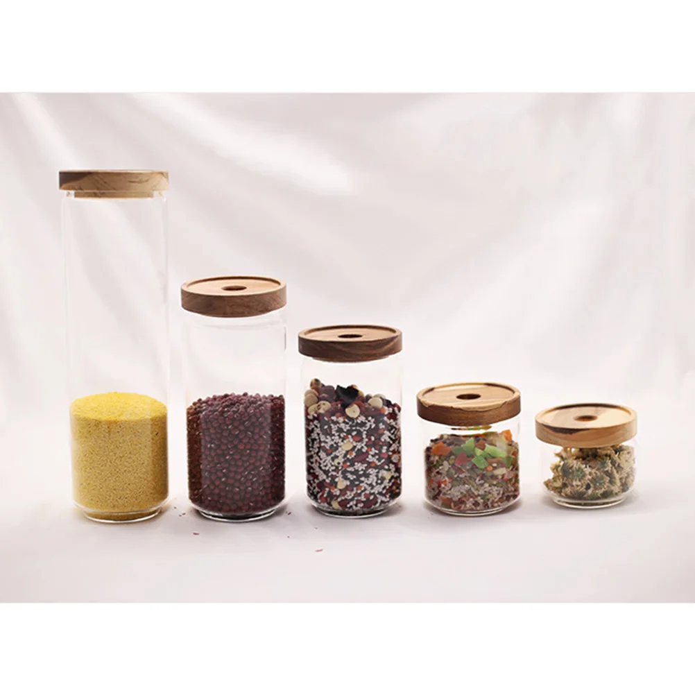 

1000Ml Heat Resistant Transparent Glass Tea Wooden Lid Spice Jar Sealed Container For Coffee Beans Biscuits Kitchen Use