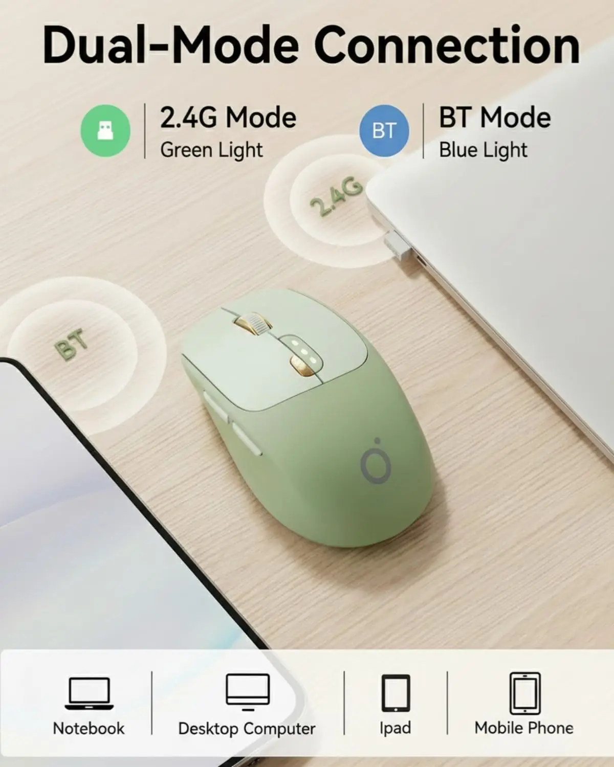 EWEADN Q5 Wireless Mouse Cute 2.4G+BT Rechargeable Silent Mini Gaming Mouse Ergonomic Office Mouse with Battery Level Display