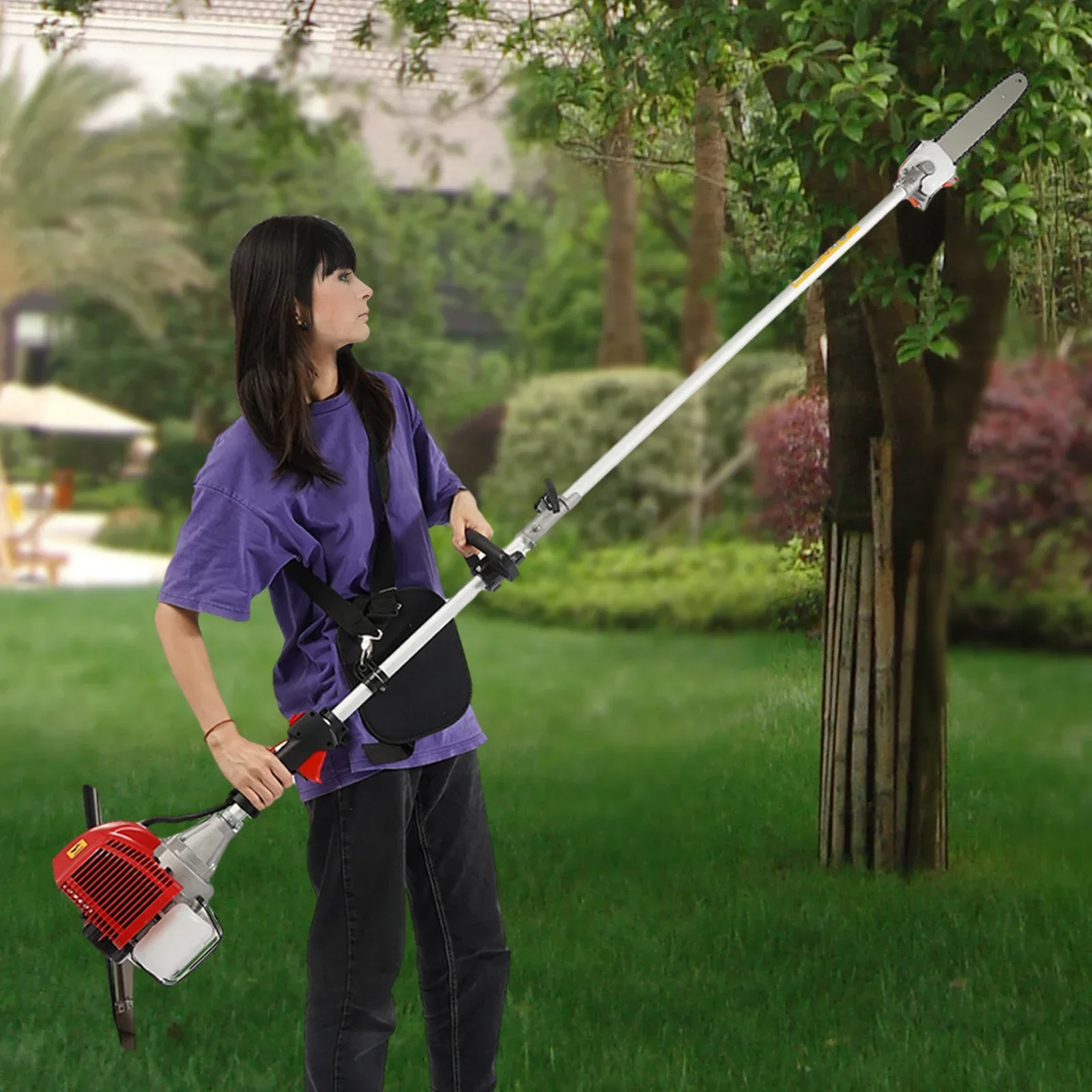 منشار عمود يعمل بالغاز، مناشير عمود غاز ثنائية الأشواط 43cc، ماكينة تشذيب الأشجار اللاسلكية، منشار كهربائي طويل وقوي قابل للتمديد من 7.9 إلى 11.5 قدم