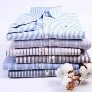 New men's long sleeved shirt striped plaid Oxford textile casual shirt men's slim fit Korean version solid color shirt