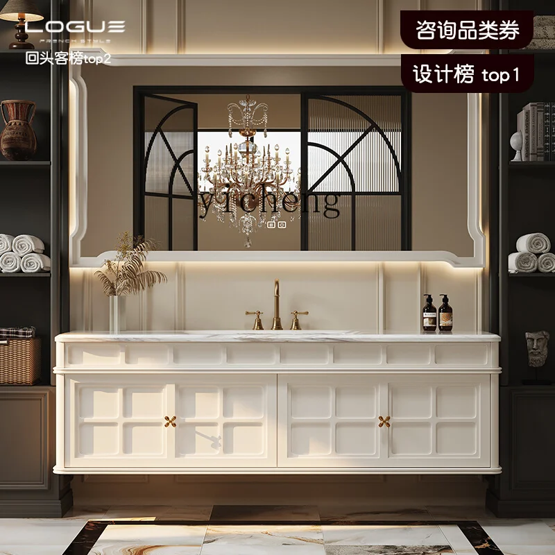 

TWR Oak Bathroom Cabinet Combination Toilet Cabinet Cream Wind Bathroom Cabinet