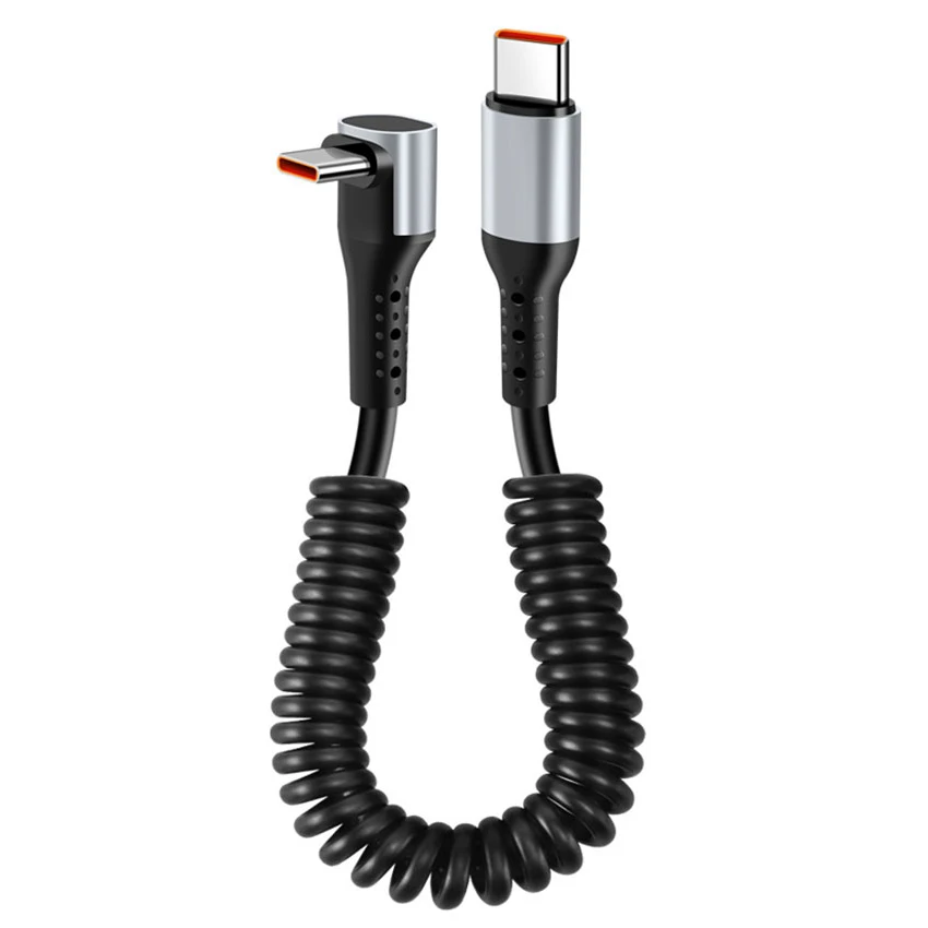 1PCS 66W 90 Degree Spring USB Type C Mobile Phone Cable 6A Fast Charging Type-C Cord For Samsung Xiaomi USB C Cable ﻿