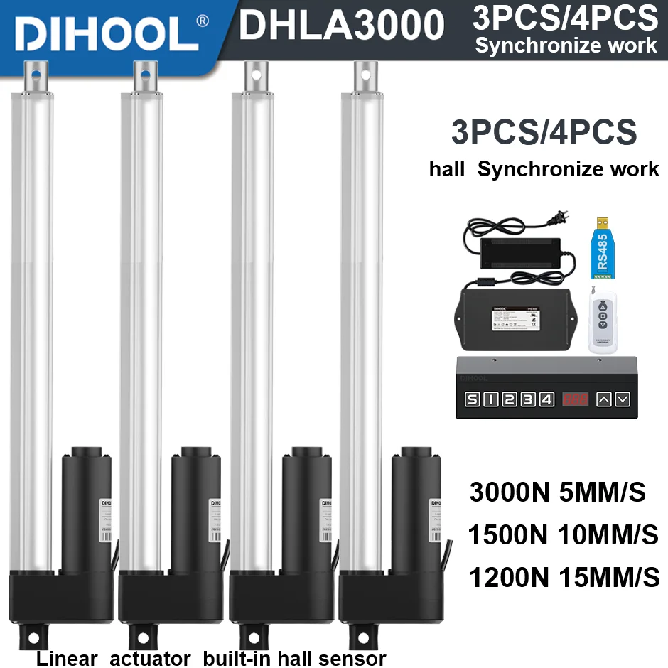 2/3/4 PCS 3000N Electric Linear Actuator Hall Synchronous Control KIT 50mm 150mm 250mm 300mm 500mm 1000mm Stroke Telescopic Tube