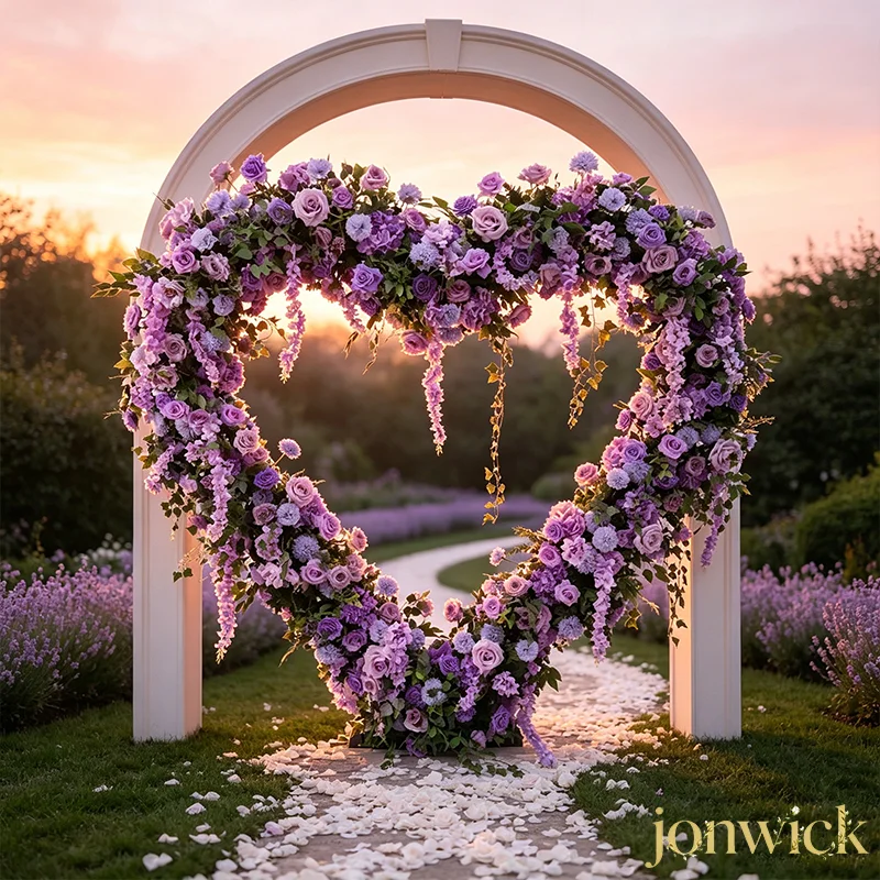Lavendelviolette herzförmige künstliche Rosenranke Blumenarrangement Hochzeits-Hintergrund Valentinstag Event-Dekoration – Detail 4