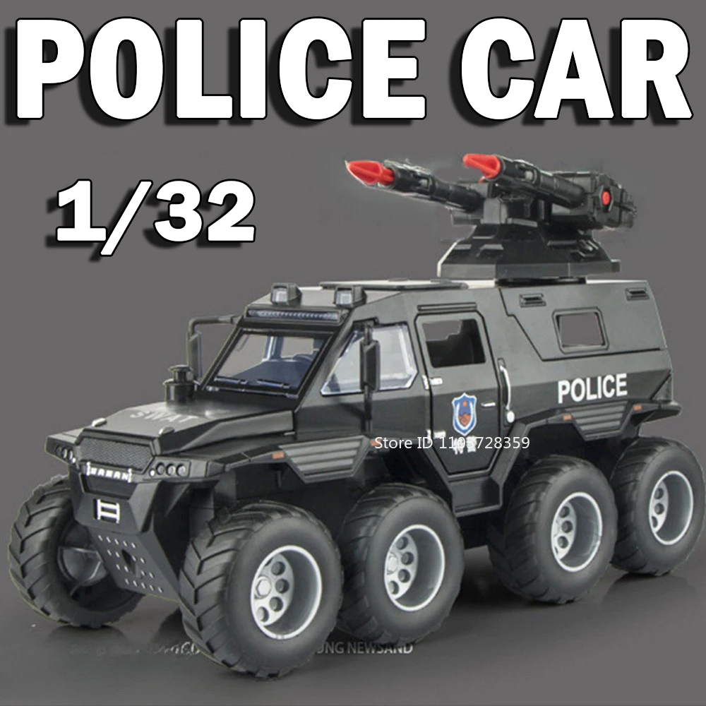 1:32 스케일 Avtoros Shaman Sabertooth 기갑 경찰차 모델 장난감 금속 다이 캐스트 사운드 라이트 도어 열림 뒤로 당겨 소년 선물