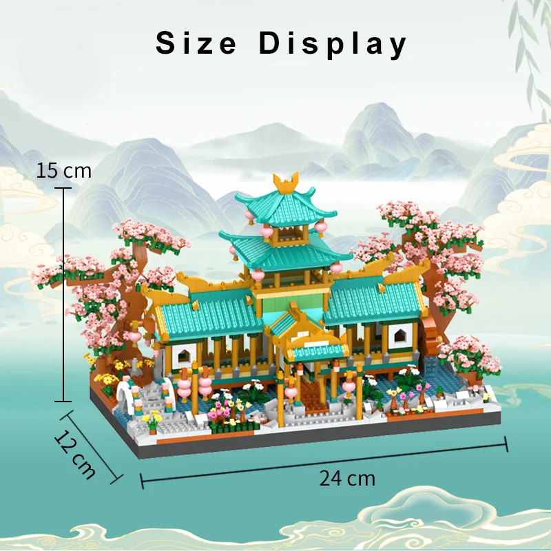 2022 New 2350PCS Marriage Peach Tree House Building Blocks Ancient Architecture Mini Bricks Assemble Toys Kids Christmas Gifts