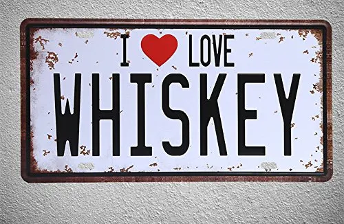 Vintage Metal Decorative Plate - I Love - Tin Sign Art Room Decoration 15 x 30 cm / 6 x 12 inches (Whiskey)