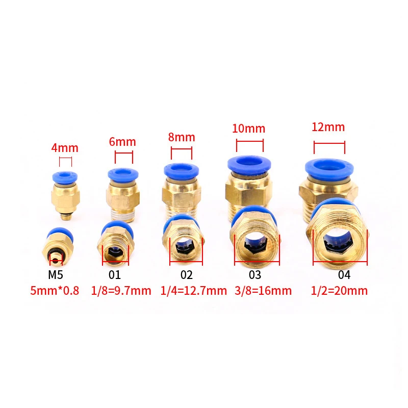 Pneumatic Air Connector Fitting PC PCF/PL/PLF 4/6/8/10/12mm Thread 1/8 1/4 3/8 1/2 Hose Fittings Pipe Quick Connectors