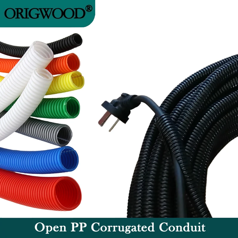 Open PP Corrugated Conduit 2/5/10m Insulated Corrugated Tube AD7.5-34.5mm for Wire Cable Harness Threading Protection Sleeving