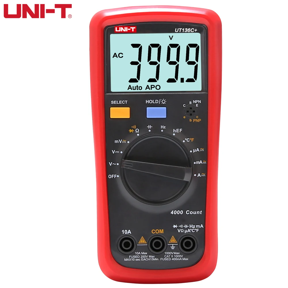UT136C + Digitale Multimeter 1000V 10A Auto Power Off AC DC Spanning Stroom Ohm Diode Meter Temperatuur Test