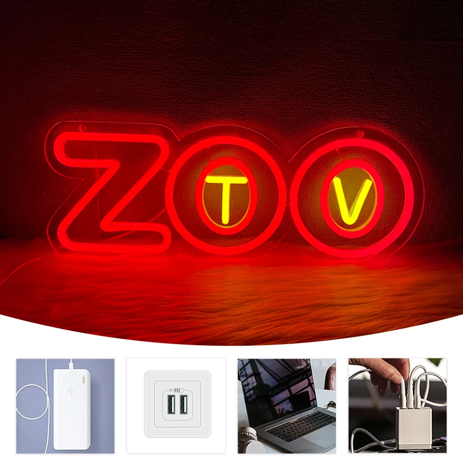 동물원 TV 네온사인, LED 문자 아이콘 벽 장식,  - Zoo Party Games 리뷰 및 가격