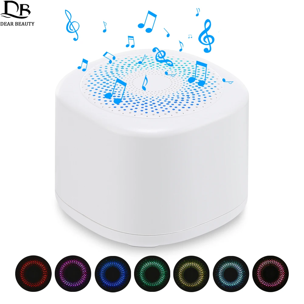 آلة صوت الضوضاء البيضاء المحمولة آلة نوم الطفل مع 10 أصوات مهدئة 7 ألوان ضوء الليل 4 الموقت جهاز مساعد النوم الصغير