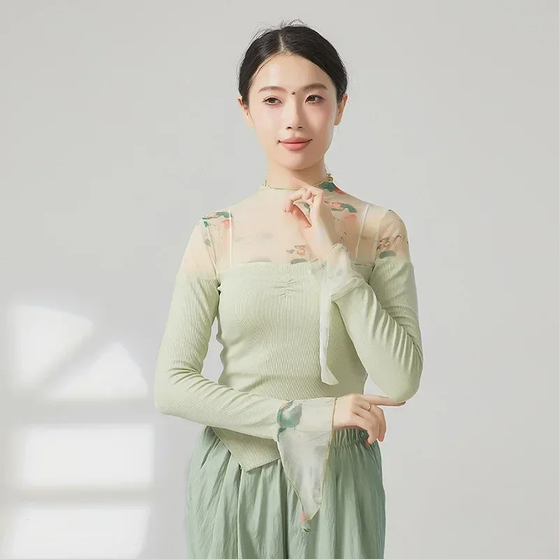 Modern dance practice clothes, classical dance body rhyme performance, women's long-sleeved splicing tops, new models