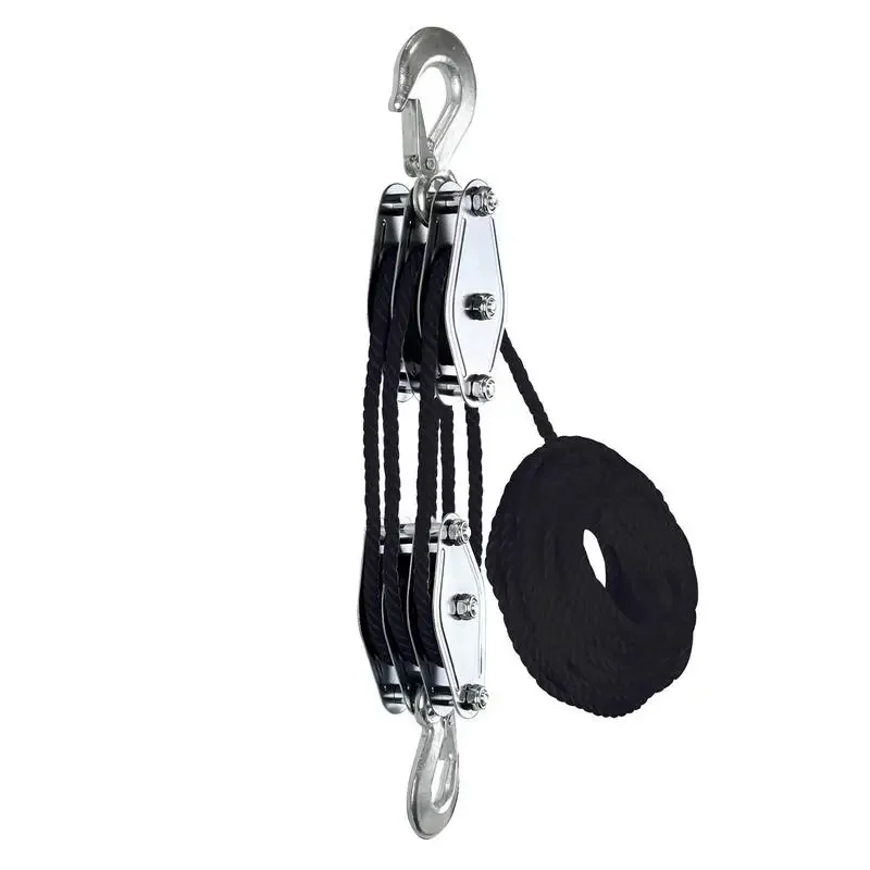 Block And Tackle 50 Ft 3/8 Rope Pulley Hoist With 5:1 Lifting Power Multifunctional Heavy Duty Pulley System With 2200 Lbs