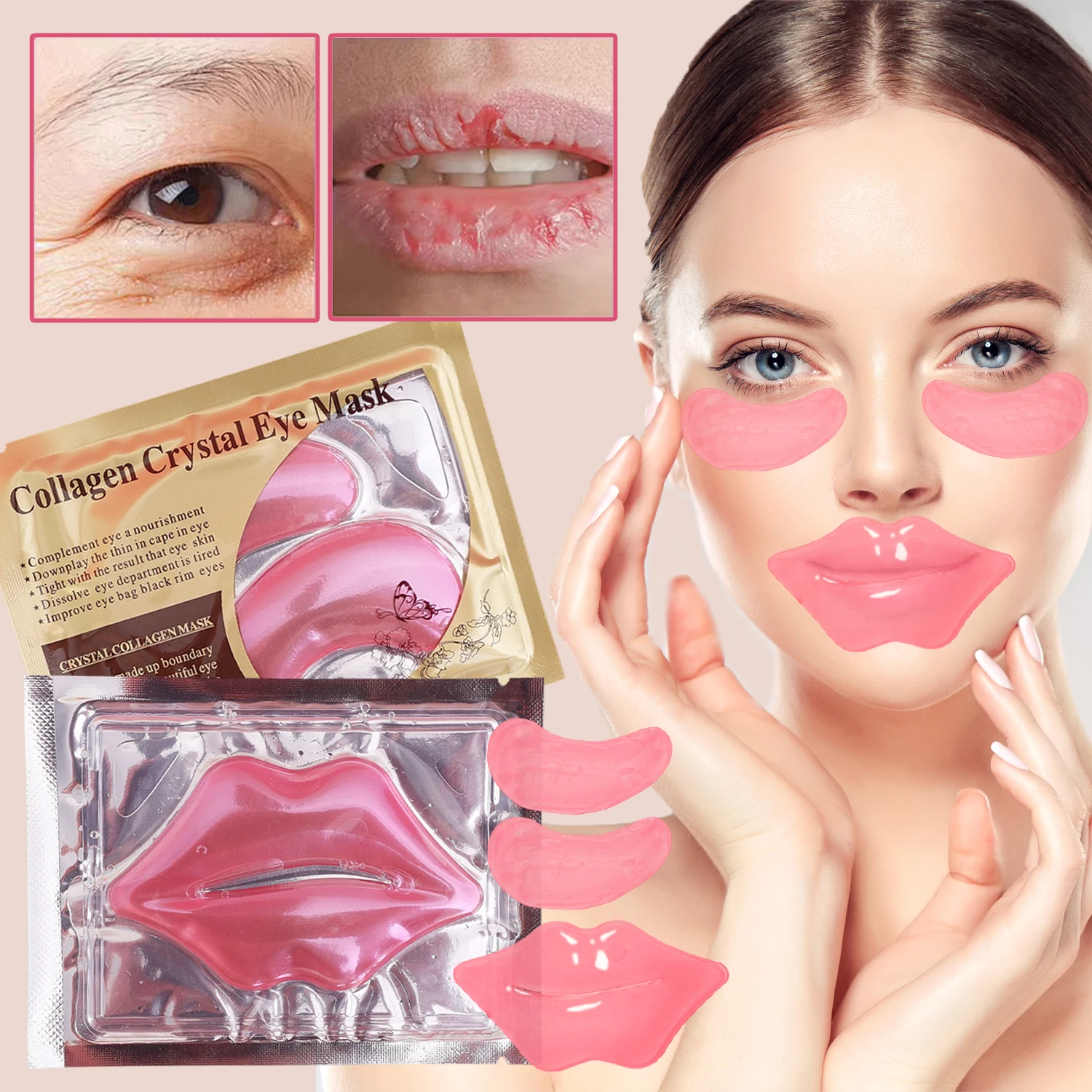 

5/10PCS Crystal Eye Mask Lip Mask Skin Care Sets Moisturing Nourishing Labial Lips Mask Anti Dark Circles Eye Patches Face Care