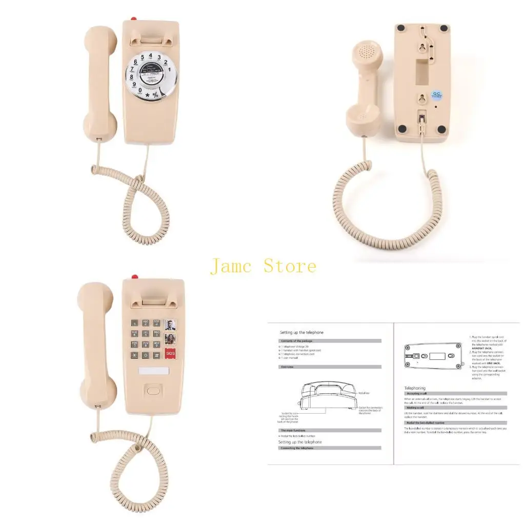 LX0B Easy Installs Retro Wall Mount Landlines Phone for Home Use Includes Cords No Tools Need Vintages Look