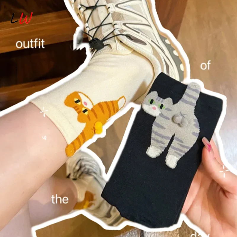 

1/2 пары хлопковых носков с милыми кошачьими шариками, кавайные вязаные носки в стиле Лолиты, спортивные носки на открытом воздухе